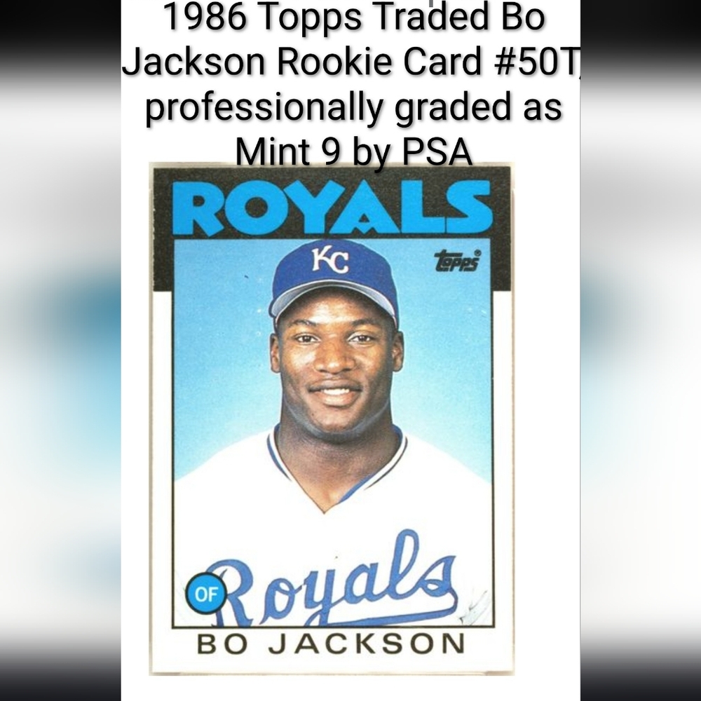 1986 Topps Traded Bo Jackson Rookie Card #50T, professionally graded as Mint 9